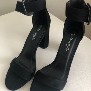 (WORN ONCE) Simple Black Suede Ankle Strap Heels